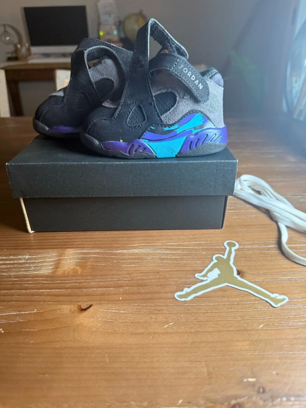 Jordan Baby Black Velcro Walker Shoes with Rainbow Accent